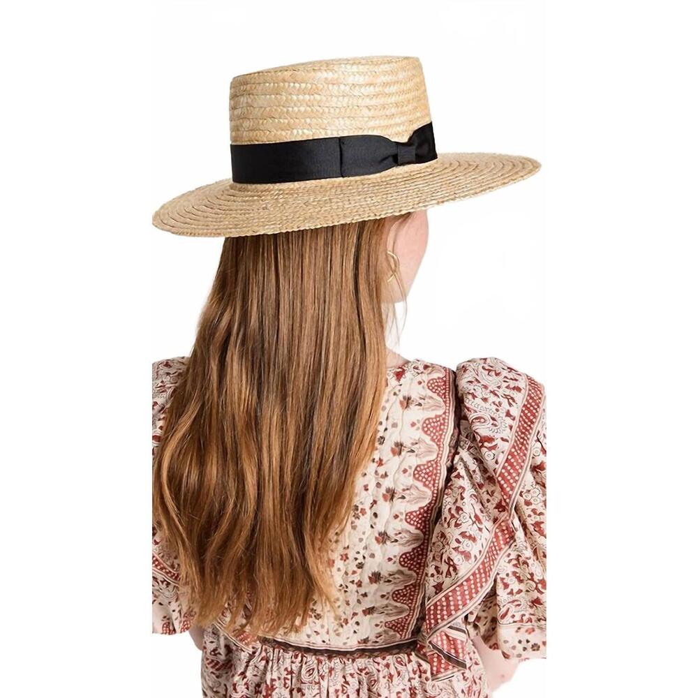 NEW LACK OF COLOR women's spencer straw boater hat in natural/black - Picture 2 of 2